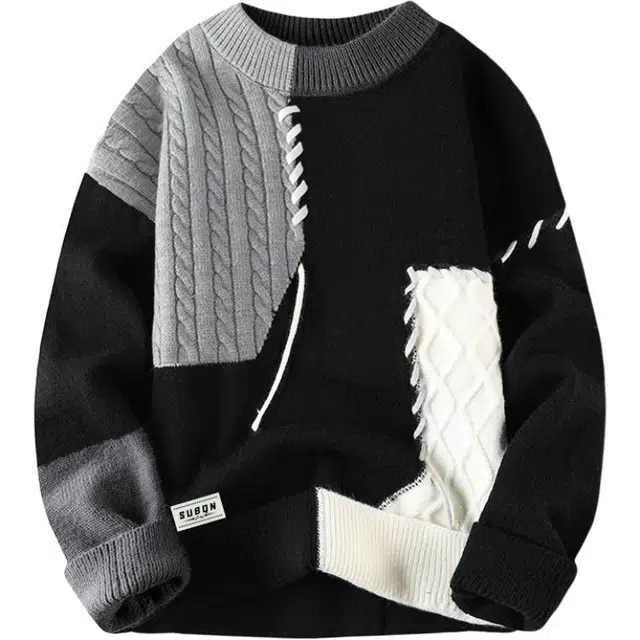 苏北青年 美式高街慵懒潮流个性学院风户外日常通勤运动简约休闲时尚百搭字母圆领套头长袖落肩舒适宽松针织衫 男女同款