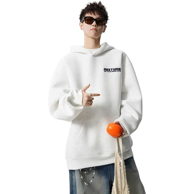 加荣 彩点美式字母刺绣连帽秋季休闲百搭外套简约基础款纯色高级套头上衣服时尚潮流长袖带帽卫衣 男女同款