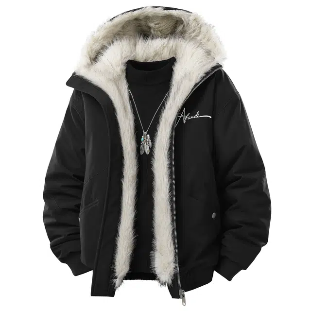 阿凡迪 美式街头复古简约设计手绘花体字母印花宽松舒适休闲百搭时尚潮流日常通勤无性别主义座山雕工装连帽加绒抗寒保暖棉服 男女同款