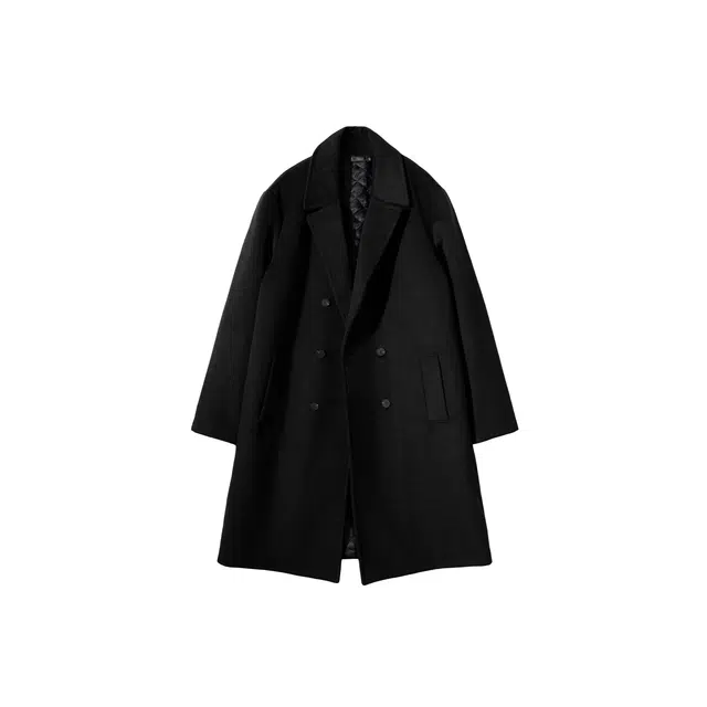 我是大卫 黑色韩版宽松毛呢大衣男秋冬季长款高级感俄式英伦风过膝外套风衣 男女同款