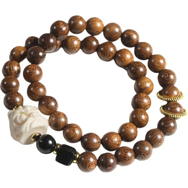 素于 新中式国潮民族风纳福吞金兽招财醒狮佛珠时来运转吉祥如意转运盘玩出街神器念珠#好运 檀木 木作手串 男女同款情侣款