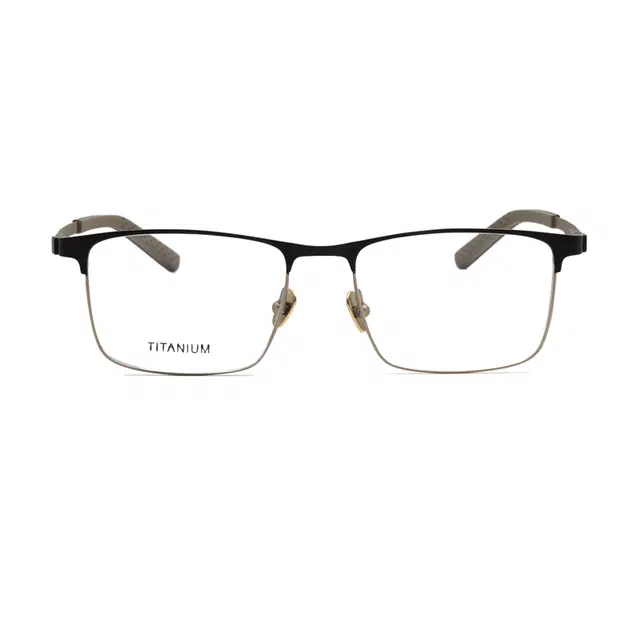 【可配近视】 小罗弟 防滑运动胶套 钛合金 长方形 光学眼镜 男女同款情侣款 黑金色