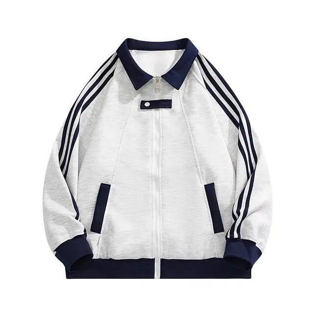 华夏儿女 秋冬美式高街结构拼接织带翻领学院运动风潮牌三条杠宽松痞帅街头流舒适保暖时尚休闲外套夹克 男女同款
