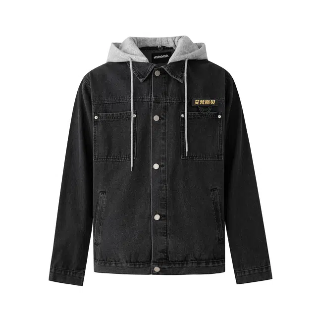 艾梵斯贝 美式复古潮流假两件连帽韩系高级感简约设计款日常通勤百搭宽松休闲时尚个性街头高街风潮酷情侣款拼接夹克 男女同款