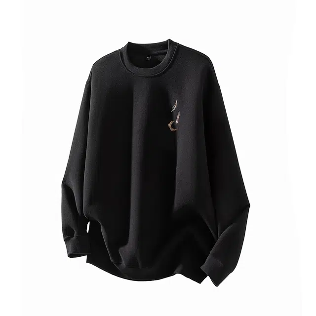 希越 美式复古翎羽刺绣圆领打底衫男士休闲宽松卫衣 男款