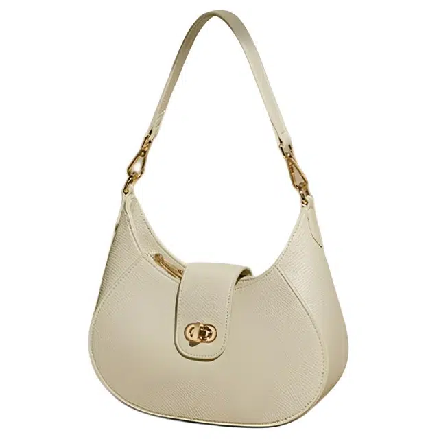 卓诗尼 纯色时尚 合成革 腋下包单肩包 中号 女款 米白色/黑色