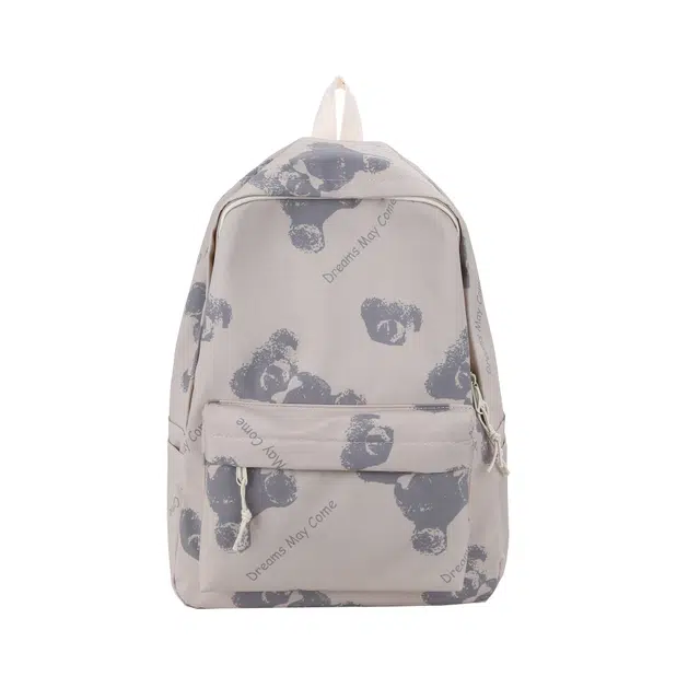 米囹 别样小熊印花街头视觉潮好看 拉链设计可爱行走 男女同款 轻盈 双肩包 白色/黑色/粉红色/绿色