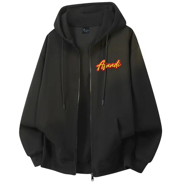 阿凡迪 华棉系列美式复古高街品牌字母签名高级感仿毛绒刺绣印花校园休闲穿搭潮流日常通勤百搭无性别情侣宽松拉链开衫连帽卫衣 男女同款