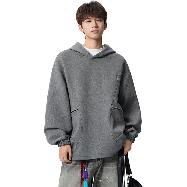 加荣 早秋结构设计款连帽卫衫男款休闲百搭套头衫男时尚潮牌男装外套美式高街男士青少年帅气男生潮流初中生卫衣 男女同款