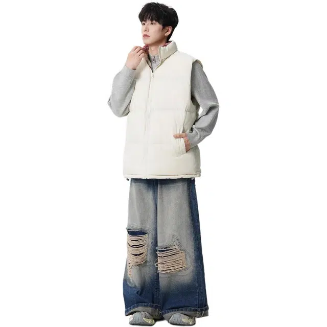 拓菲 格子立领棉衣男秋冬季宽松加厚保暖外穿坎肩棉服外套马甲 男女同款