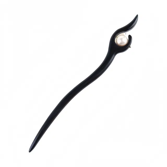 暖瞳 珍珠日常通勤新中式木簪子 古风独特设计高级感盘发头饰 气质优雅精致发型点缀簪子 黑檀木 发簪 女款