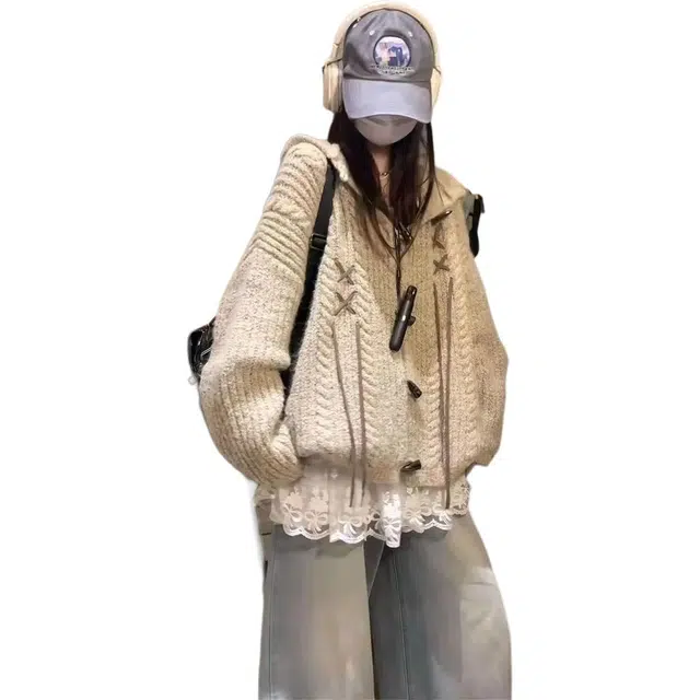 丝絮丝绸 秋冬季慵懒风宽松显瘦设计感外套针织衫 男女同款