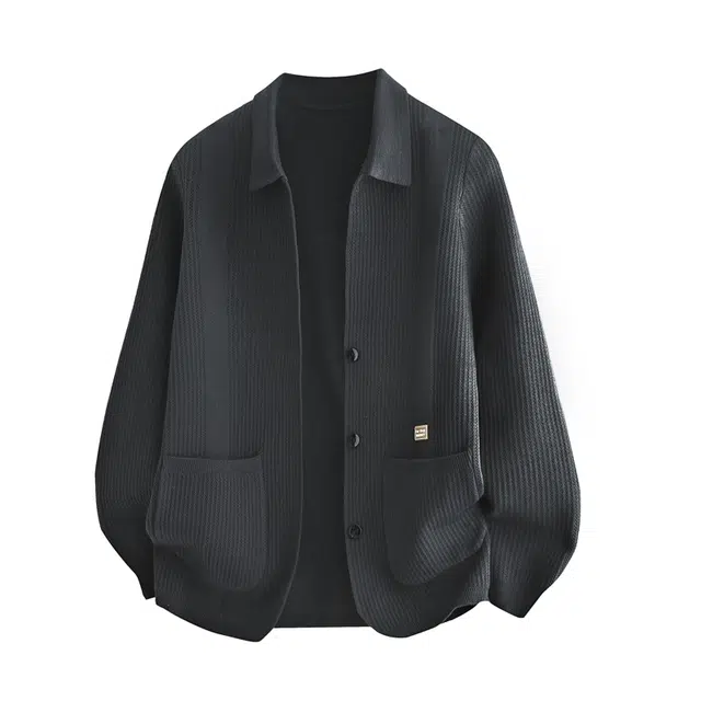 爱爸爸 纯色开衫休闲潮流翻领针织衫 男款