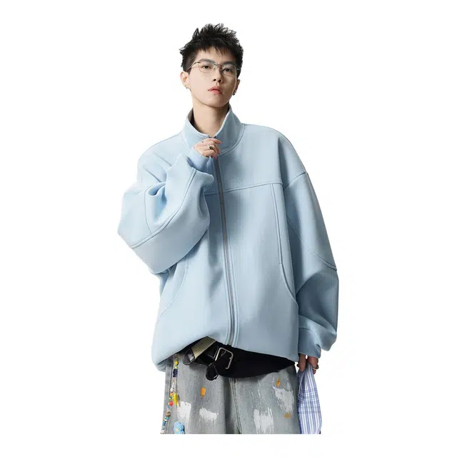 爱爸爸 舒适时尚立领纯色长袖卫衣 男女同款