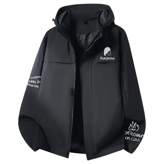 依文 美式复古高街纯色基础款火焰品牌字母印花潮流无性别主义外套加厚保暖户外运动三合一韩版宽松百搭夹克 男女同款