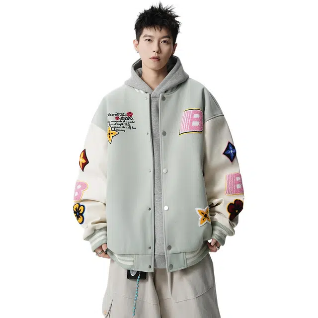 爱爸爸 棒球服美式飞行刺绣长袖时尚百搭夹克外套 男女同款