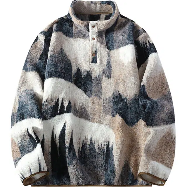 沐诚阳译 立领加绒男士毛衣秋冬季美式高街复古扎染外套潮卫衣 男女同款