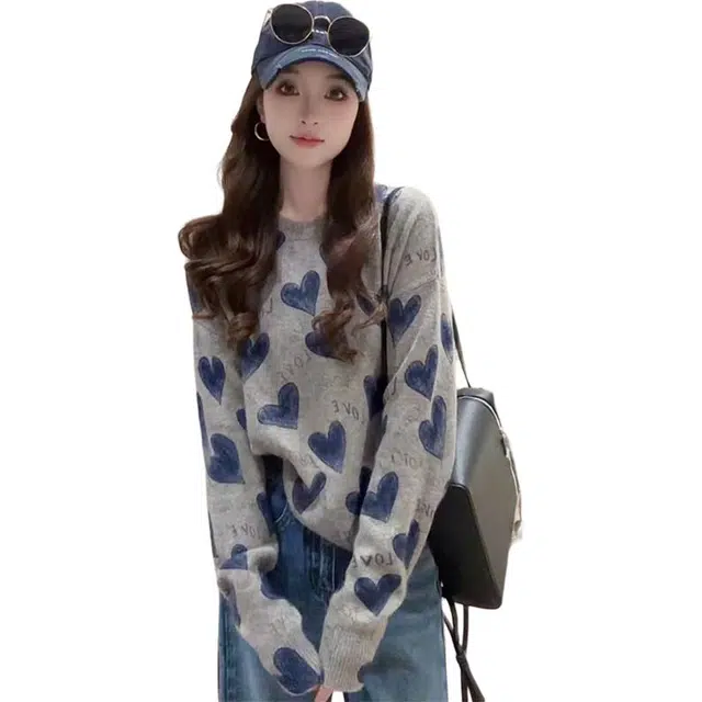 丝絮丝绸 秋季韩版慵懒风时尚高级感减龄宽松长袖上衣针织衫 女款