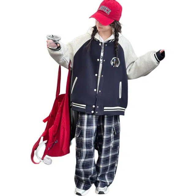 蓝彩何棒球服 女童外套秋冬装款儿童洋气运动加厚开衫上衣女孩大童春秋冬款衣服
