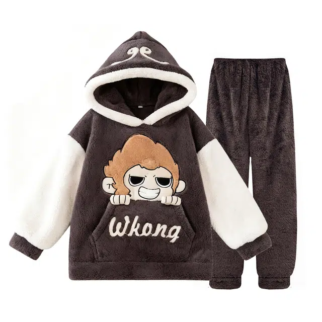 俏霓桐 卡通加厚加绒珊瑚绒保暖青少年学生舒适可外穿时尚家居服睡衣套装 男款