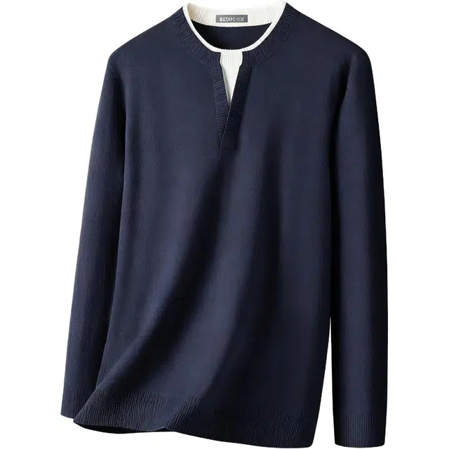 红豆 暖感绵羊毛高级感假两件商务休闲针织百搭打底衫秋冬毛衣 男款