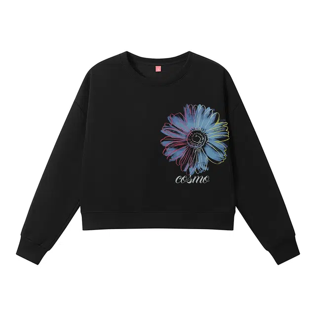 都市丽人 日常通勤美式复古时尚潮流花卉图案休闲简约舒适百搭柔软亲肤长袖短款打底衣 女款