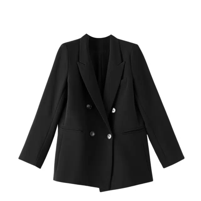 晚白 时尚简约气质外套休闲纯色翻领通勤西装 女款