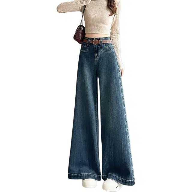如续 简约小众设计感宽松阔腿长裤百搭潮流时尚垂直感喇叭拖地牛仔裤 女款