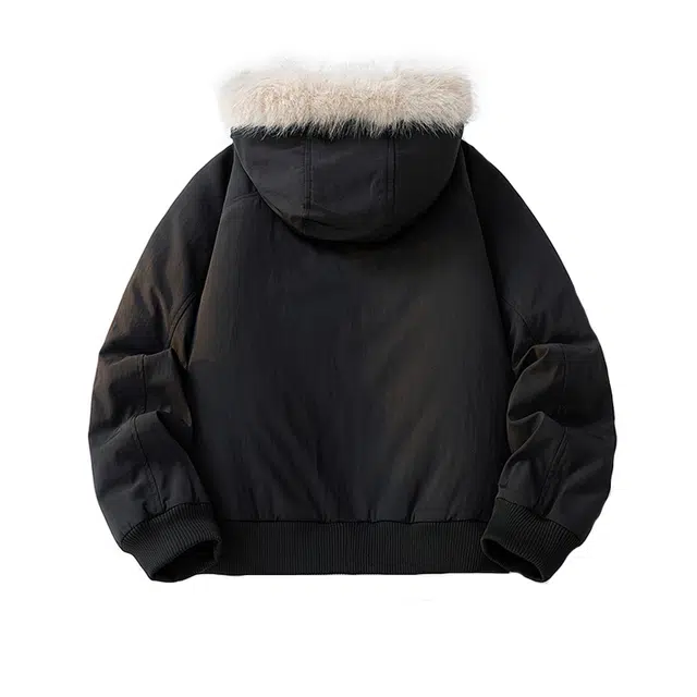 太子龍 美式复古加绒毛领宽松连帽派克棉服 男女同款