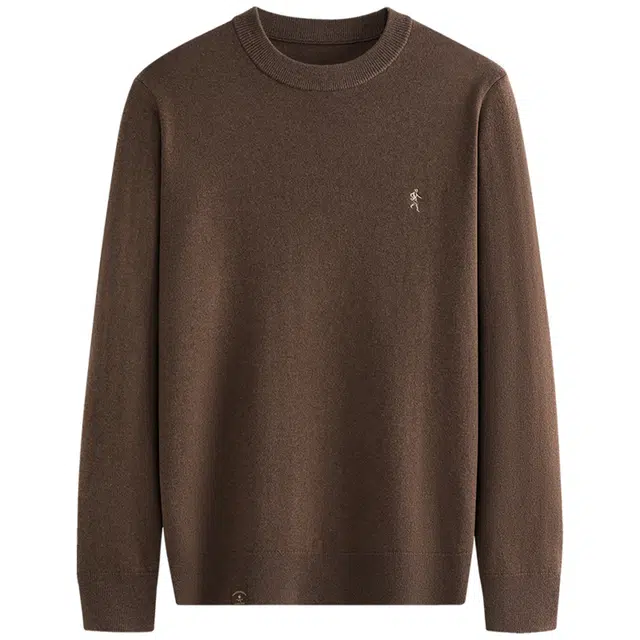 与狼共舞 纯色休闲通勤百搭山羊绒保暖亲肤行政上班日常舒适纯羊毛合身内搭圆领毛衣 男款