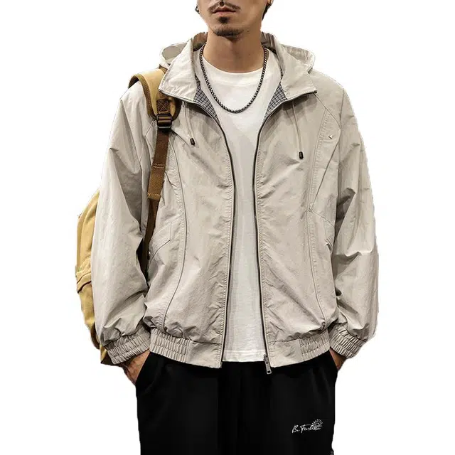 路杰邦 美式双面穿春秋季连帽户外防风工装运动夹克外套 男款