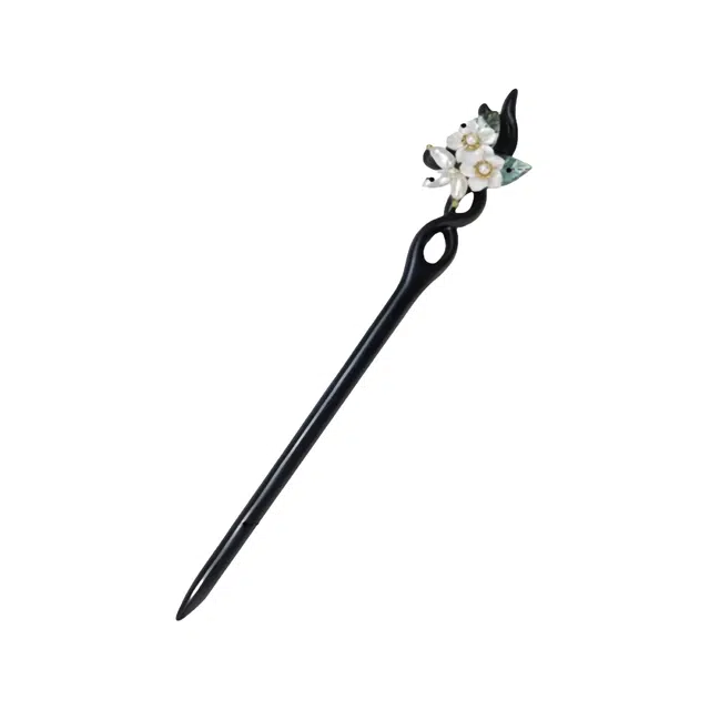 暖瞳 珍珠高级设计感 新中式高端马面裙头饰 国潮复古绝美簪子盘发配饰 黑檀木 发簪 女款