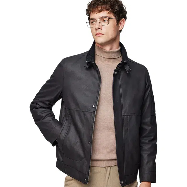 红豆 鸭绒美式复古仿麂皮绒立领夹克防风通勤休闲保暖秋冬外套羽绒服 男款