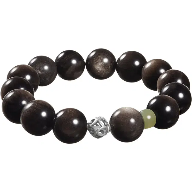 老庙 银墨交织能量守护 幸运加持  轻奢雅韵  银耀星辰 气质暗黑  平安相随  银玉生辉  守护之力天然 黑曜石 手串 男女同款情侣款