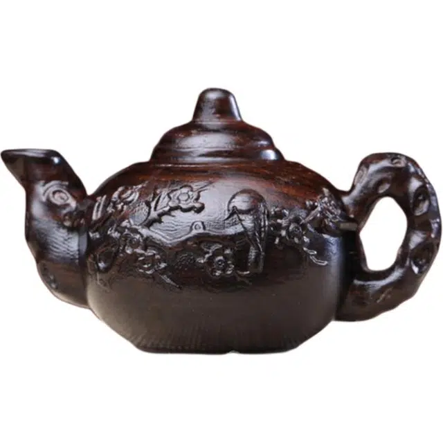 得笙陌 花鸟茶壶实木雕刻把把糊手把件国潮复古 紫光檀 木作摆件 男女同款情侣款