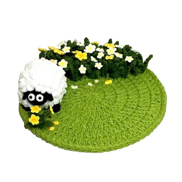 纯兔鼠 小羊小花杯垫毛线钩针编织 其他手工制作