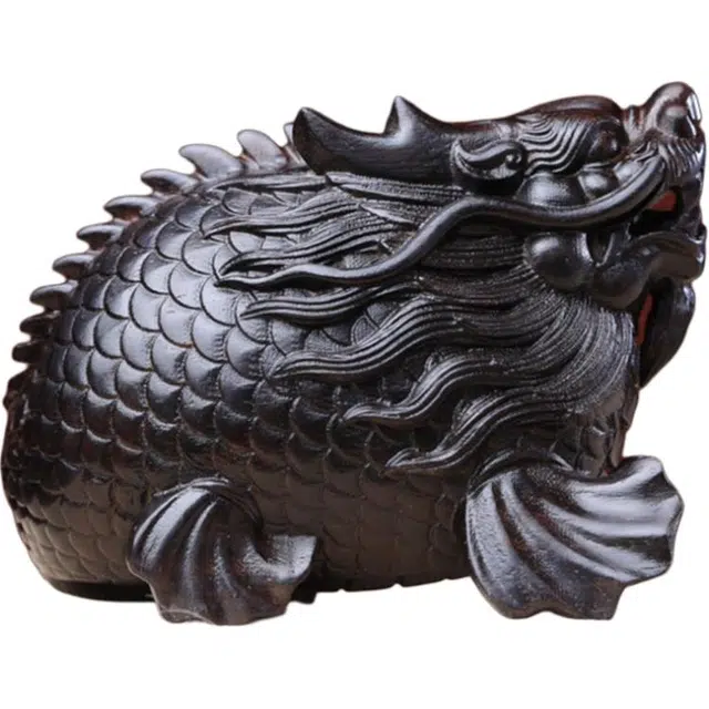 得笙陌 招财龙鱼实木雕刻转运手把件国潮复古 紫光檀 木作摆件 男女同款情侣款