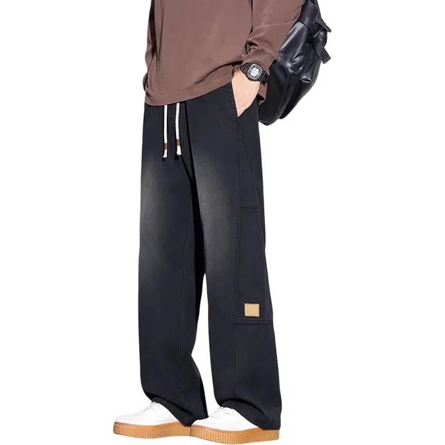 协协乐 高街机能风解构拼接战术裤秋冬季加绒加厚美式复古潮牌宽松直筒阔腿垂坠感拖地裤青少年弹力抽绳痞帅百搭休闲运动长裤工装裤 男款