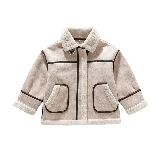 木清清夹克 潮流高颜值翻领舒适百搭皮毛一体外套 儿童款