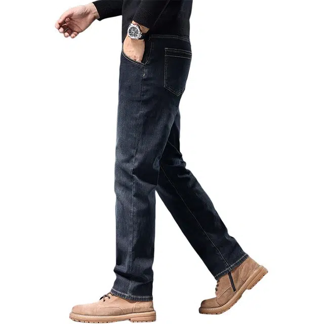 潮人榜 美式高端商务秋冬季男士时尚百搭潮牌潮流日常通勤痞帅休闲弹力加绒加厚舒适修身小脚显高显瘦直筒牛仔裤 男款