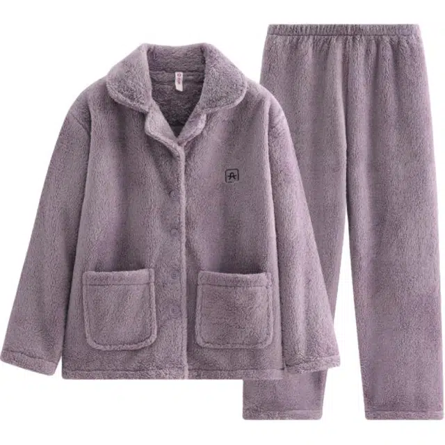 芬腾 珊瑚绒女秋季加绒加厚翻领大口袋可外穿家居服睡衣套装 女款