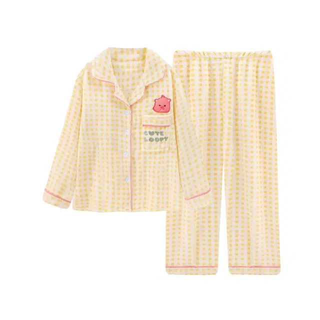 米囹 日系女秋冬季珊瑚绒甜美卡通加厚法兰绒韩版可爱家居服睡衣套装 女款