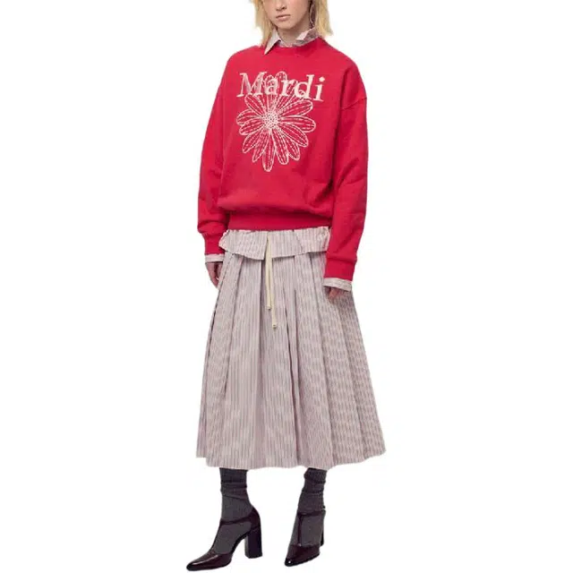 MARDI MERCREDI FW25 SWEATSHIRT FLOWERMARDI NEEDLEWORK_RED PINK