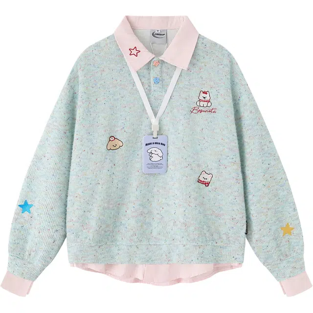 THREE Star Dog Embroidered Knit Sweatshirt