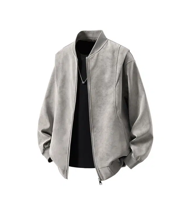 华夏儿女 秋季美式复古基础款松弛感纯色拉链夹克 男女同款