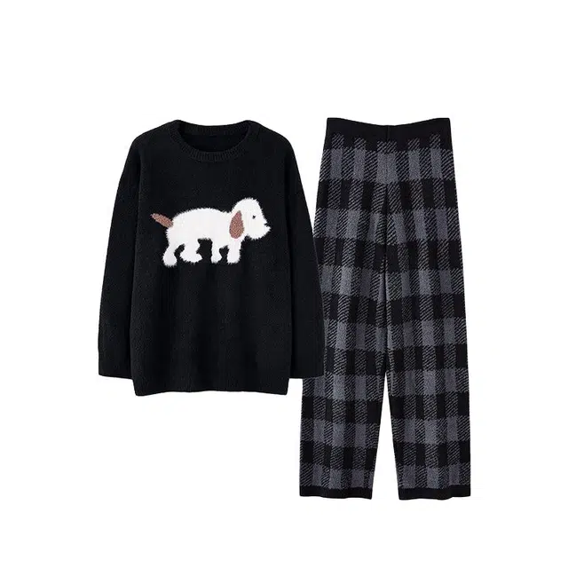 潞优野 高级感半边绒家居服秋冬卡通休闲时尚格子保暖防寒加厚长袖长裤 睡衣套装 男款