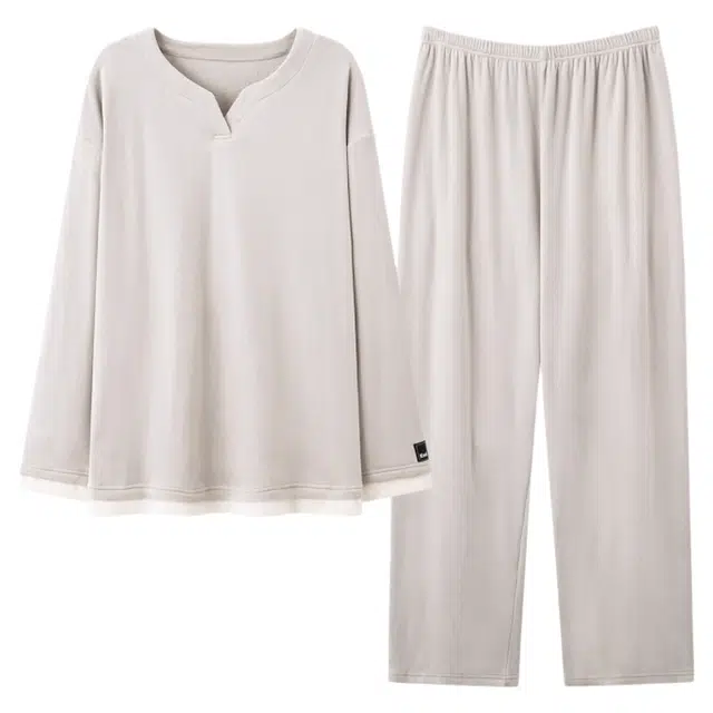 潞优野 轻奢海岛绒可外穿家居服休闲秋冬款简约纯色假两件保暖防寒薄绒睡衣套装 男款