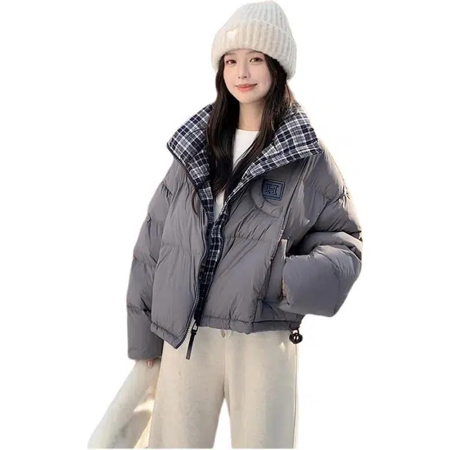 思蓓儿 格子拼接学院风立领女冬季短款小个子面包服棉服 女款