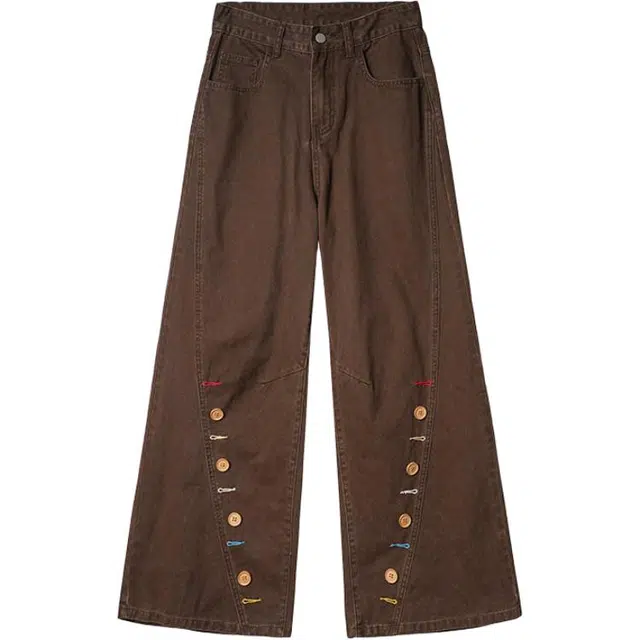 颂希尔 潮牌时尚裤口纽扣撞色设计直筒阔腿宽松美式个性小众休闲裤 男女同款