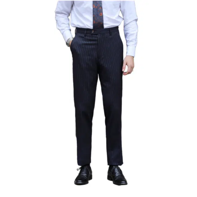 大格子与黑猫 英伦复古经典中腰条纹修身小直筒上班通勤雅痞绅士商务西裤长裤西装裤 男款